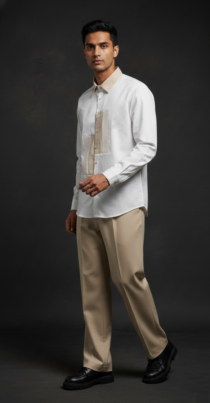 White Club-Wear Shirt for Men (Contrast Panel Detail) | Dresswala NX
