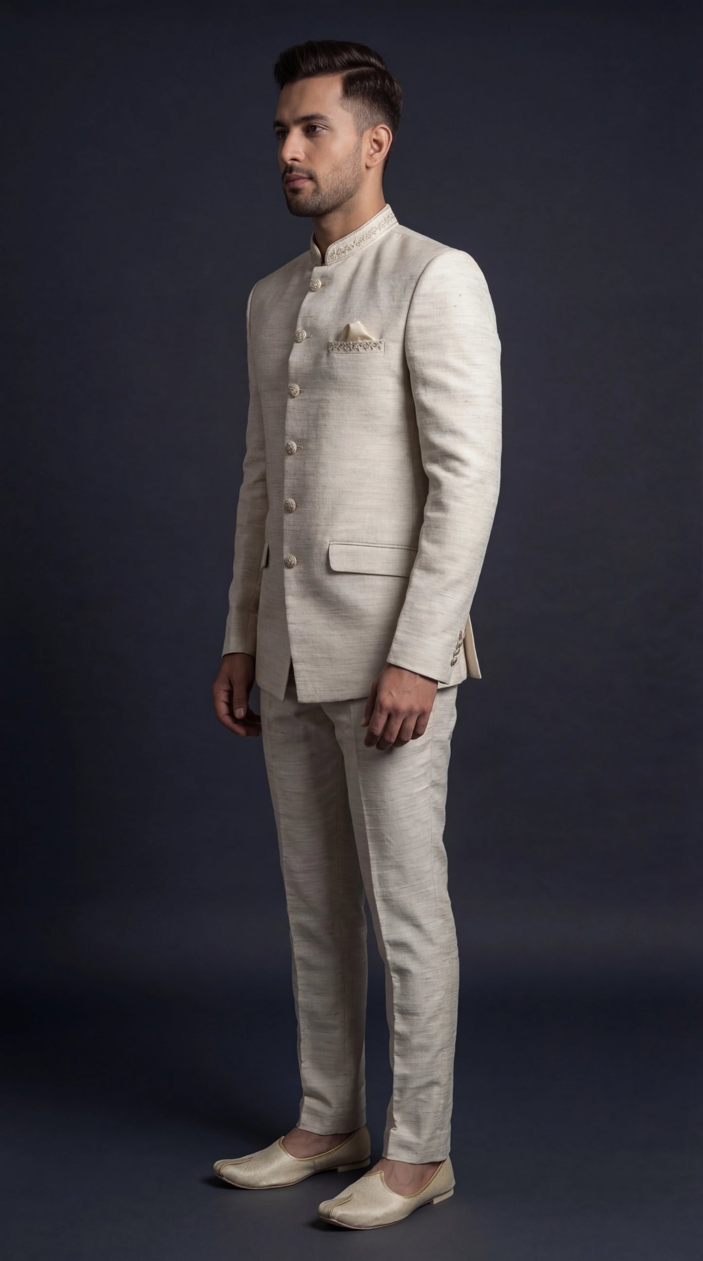 Ivory Textured Jodhpuri Bandhgala Suit for Men | Dresswala NX