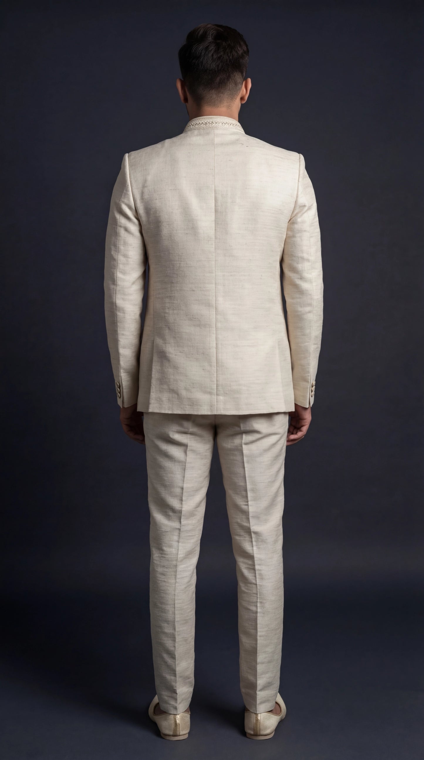 Ivory Textured Jodhpuri Bandhgala Suit for Men | Dresswala NX