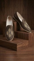 Brown Suede Embroidered Mojdi Shoes for Men | Festive Footwear – Dresswala NX