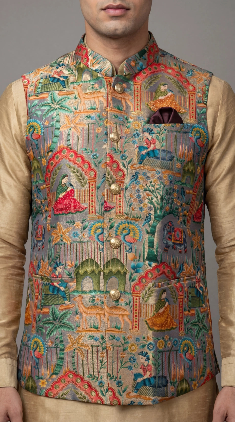 Multi-Color Heritage Print Waistcoat for Men | Dresswala NX