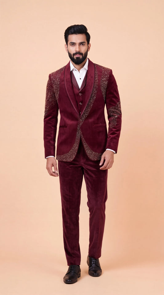 Maroon Suit with Embellished Blazer for Men | Dresswala NX