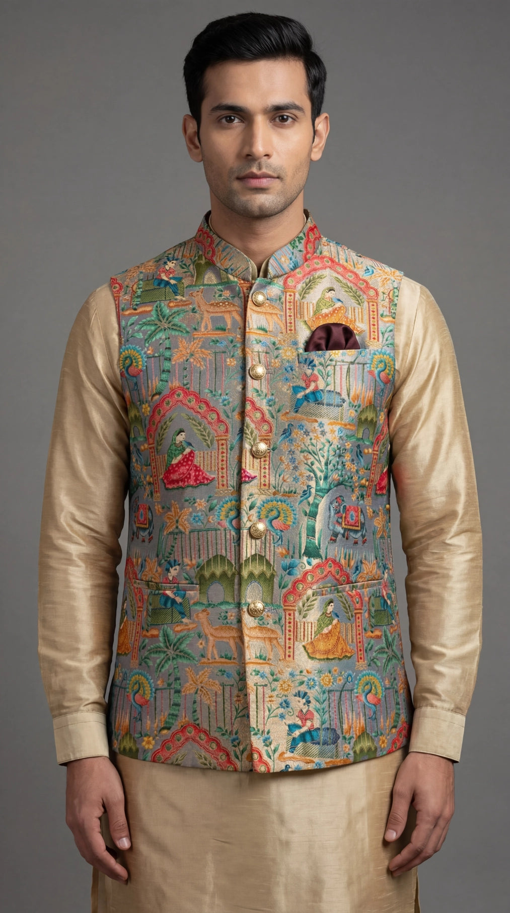 Multi-Color Heritage Print Waistcoat for Men | Dresswala NX