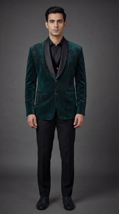 Emerald Velvet Embellished Tuxedo Suit | Dresswala NX