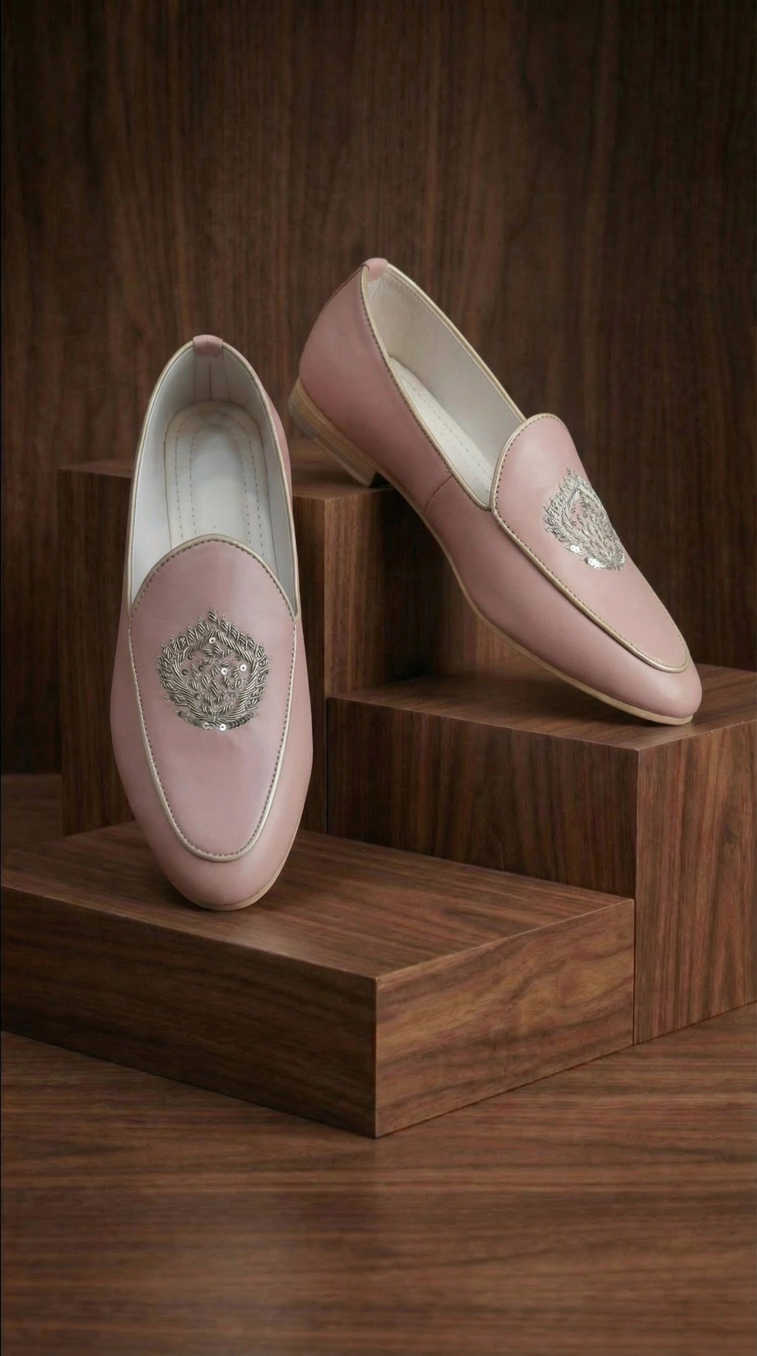 Blush Pink Embroidered Mojdi Shoes for Men | Elegant Festive Footwear – Dresswala NX