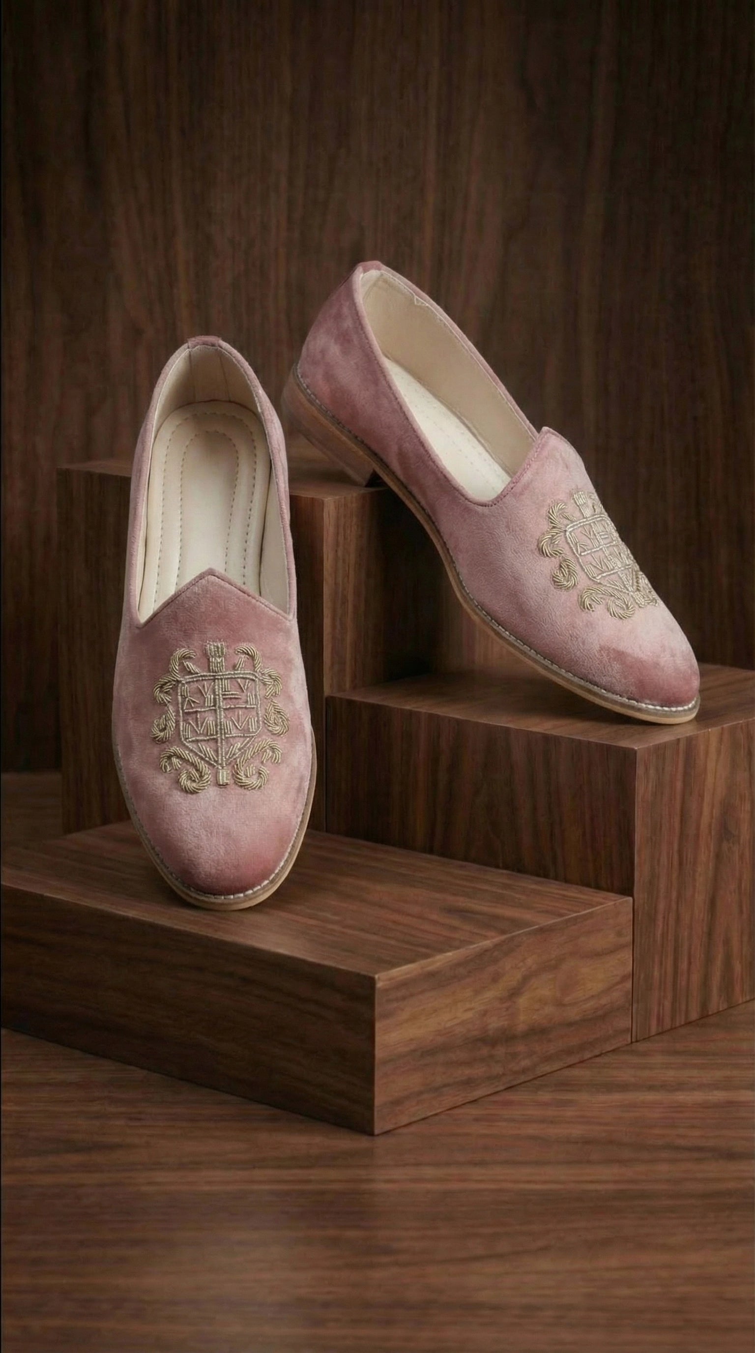 Dusty Rose Suede Mojdi Shoes for Men | Handcrafted Festive Footwear – Dresswala NX