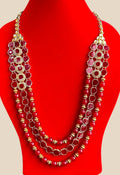 Royal Ruby Red Multistrand Beaded Necklace with Kundan Frame