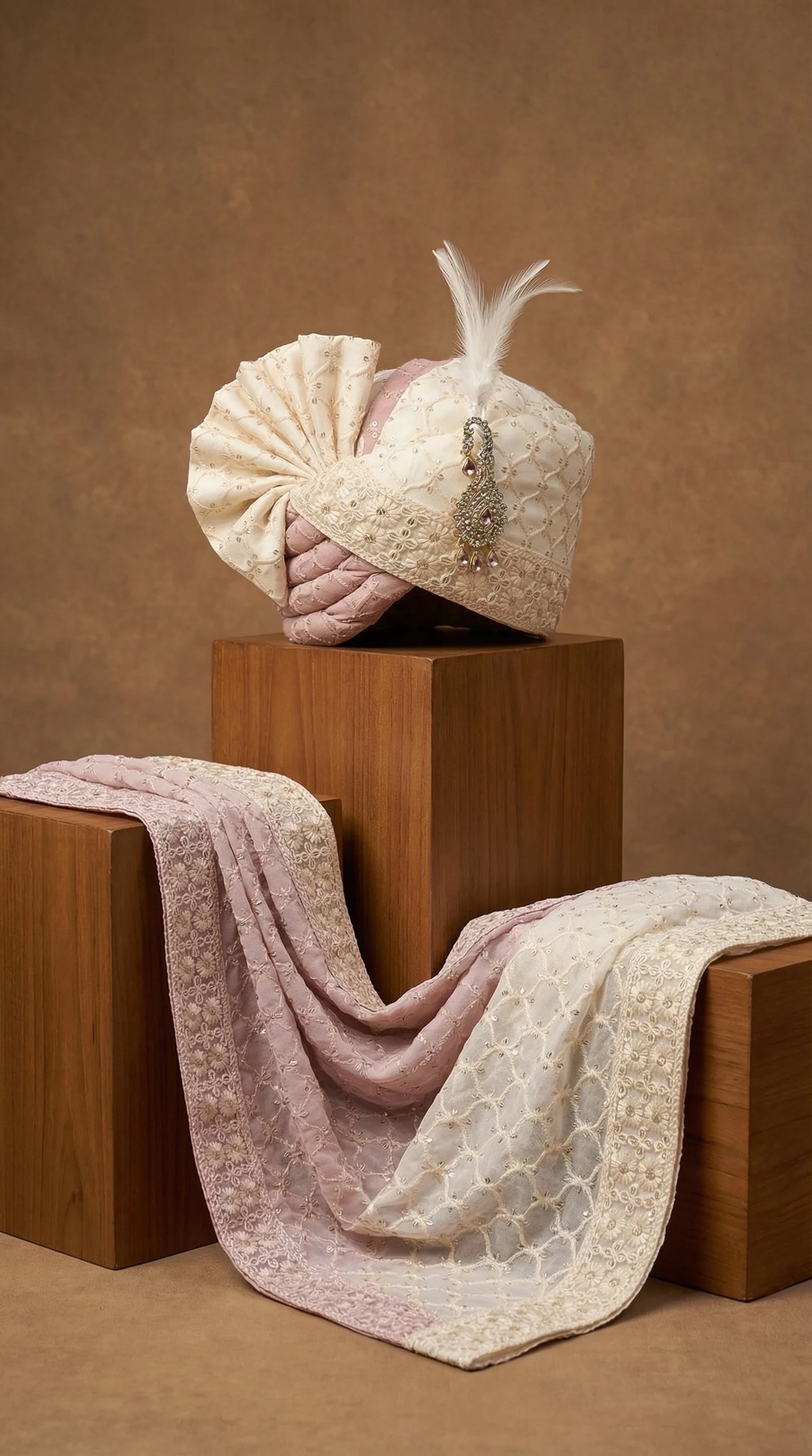 Ivory Blush Groom Safa for Men | Dual Tone Wedding Pagdi – Dresswala NX