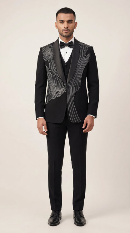 Black Embroidered Indo Western Suit for Men | Designer Groom Wear – Dresswala NX