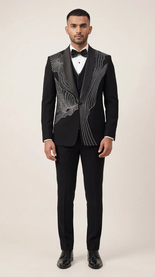 Black Embroidered Indo Western Suit for Men | Designer Groom Wear – Dresswala NX