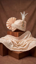 Champagne Beige Groom Safa with Hand-Embroidered Dupatta