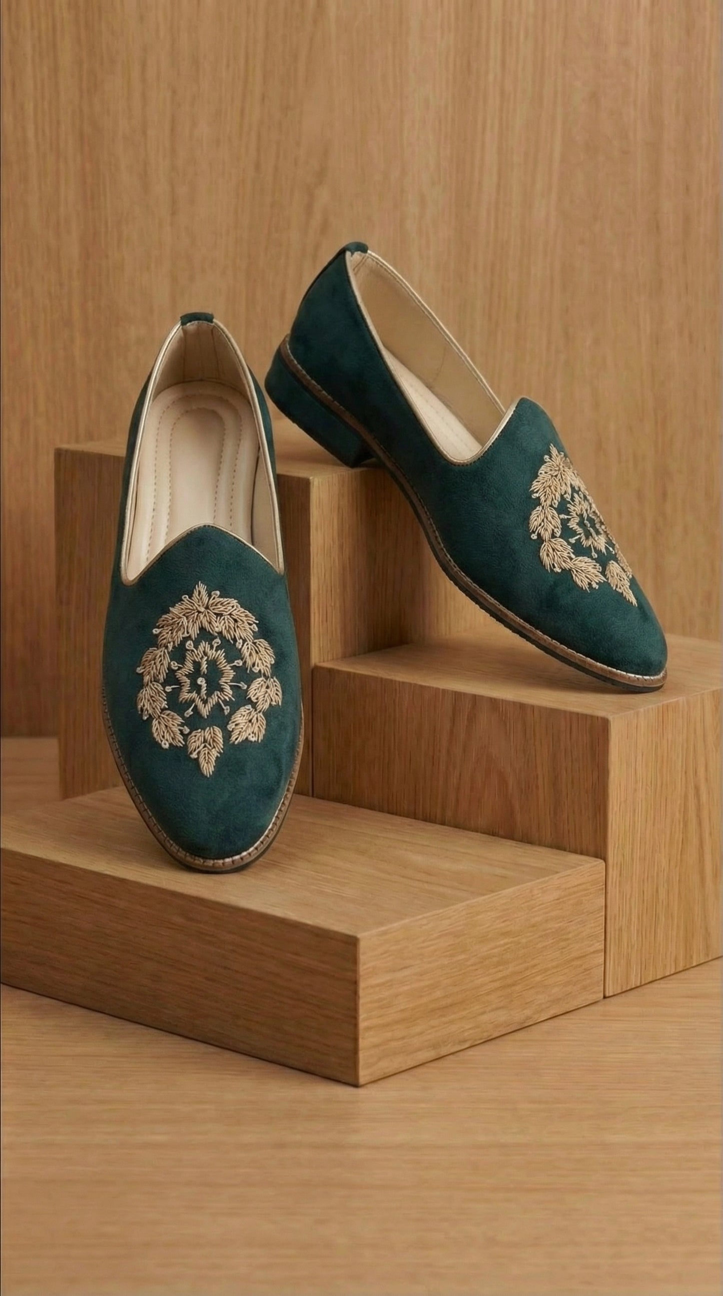 Teal Green Embroidered Mojdi Shoes for Men | Wedding & Festive Wear – Dresswala NX