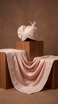 Peach Groom Safa with Pearl Embroidery & Feather Brooch