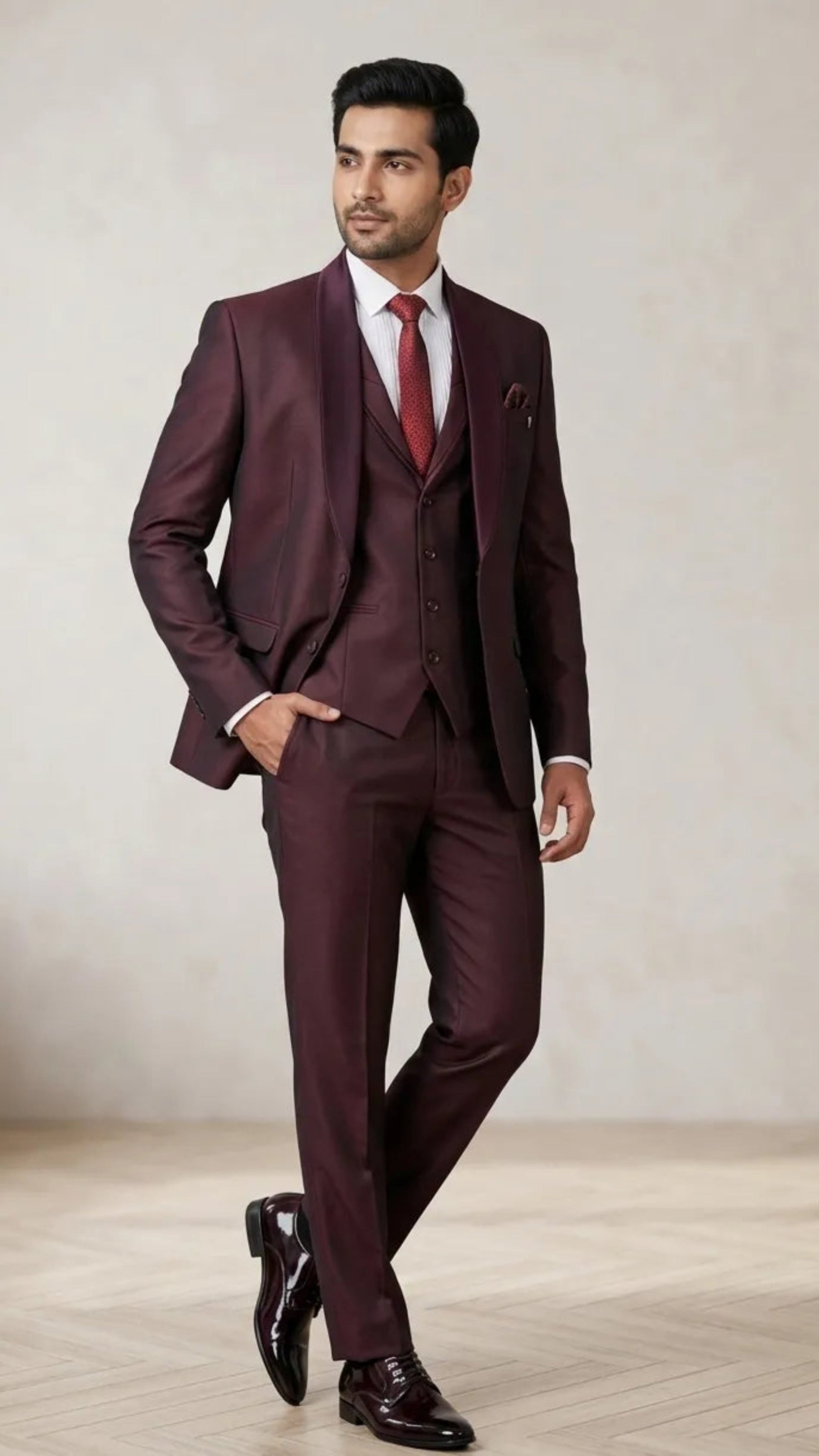 Five Piece Tuxedo (Wine Red) by DressWalaNX