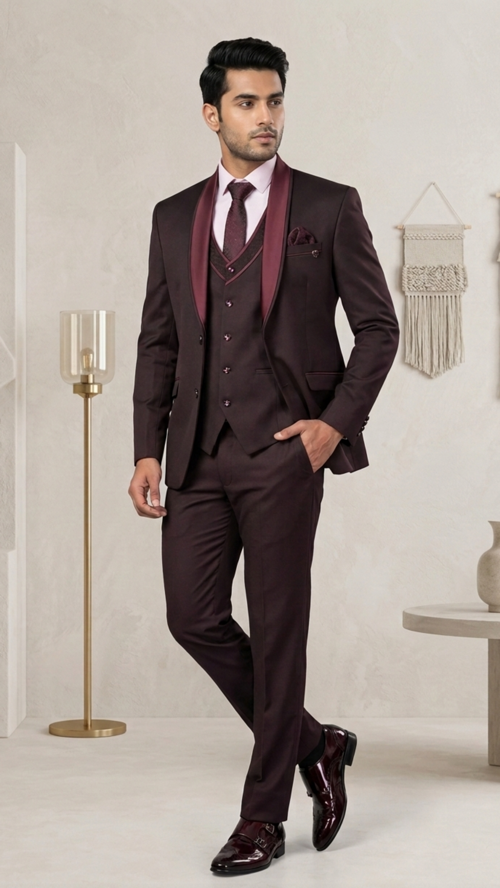 Five Piece Tuxedo (Plum Wine) by DressWalaNX