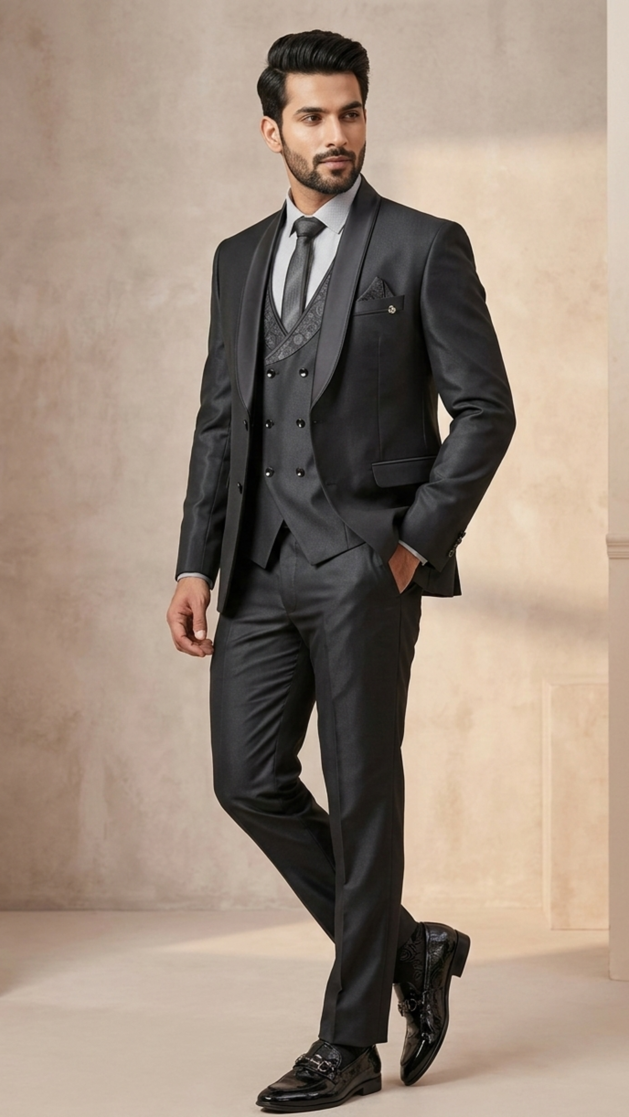 Five Piece Tuxedo (Graphite Black) by DressWalaNX