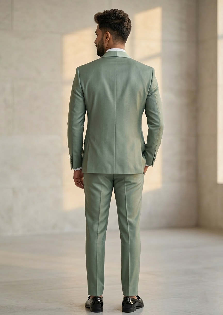 Sage Green Five-piece Tuxedo with Shawl Lapel and Floral Inner Waistcoat