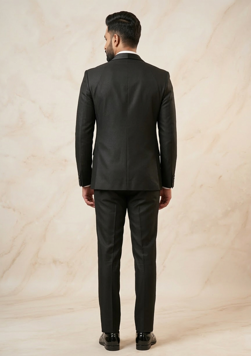 Charcoal Grey Five-piece Tuxedo with Textured Waistcoat