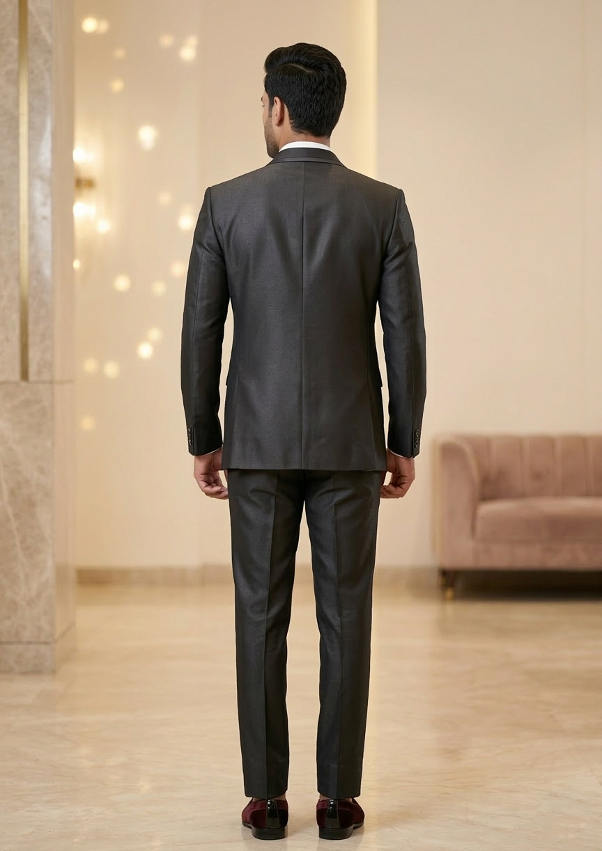 Midnight Charcoal Five-piece Tuxedo with Textured Damask Waistcoat
