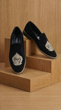 Black Velvet Mojdi Shoes for Men | Hand-Embroidered Festive Footwear – Dresswala NX