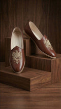Brown Leather Mojdi Shoes for Men | Hand-Embroidered Ethnic Footwear – Dresswala NX