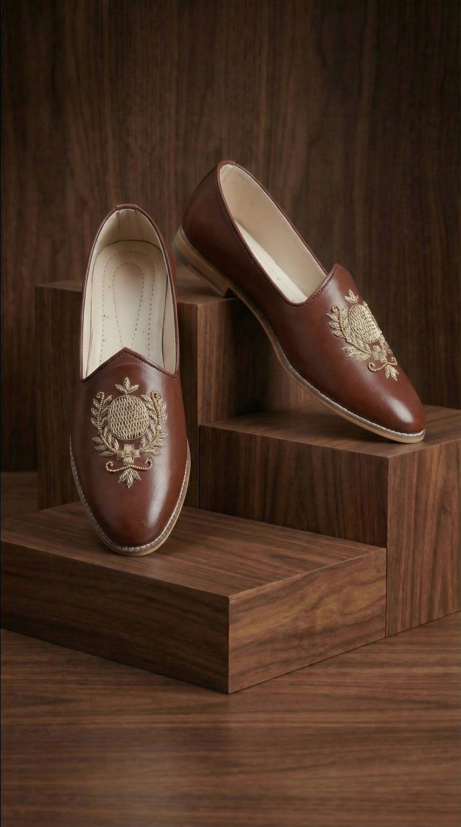 Brown Leather Mojdi Shoes for Men | Hand-Embroidered Ethnic Footwear – Dresswala NX