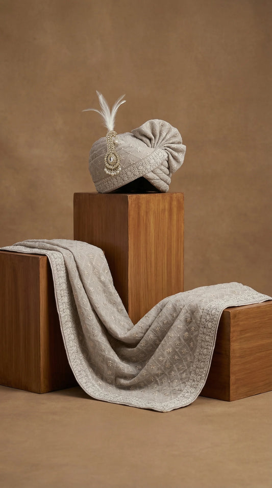 Grey Groom Safa for Men | Ashen Stone Wedding Pagdi – Dresswala NX