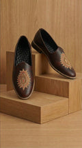 Dark Brown Leather Mojdi Shoes for Men | Hand-Embroidered Festive Footwear – Dresswala NX