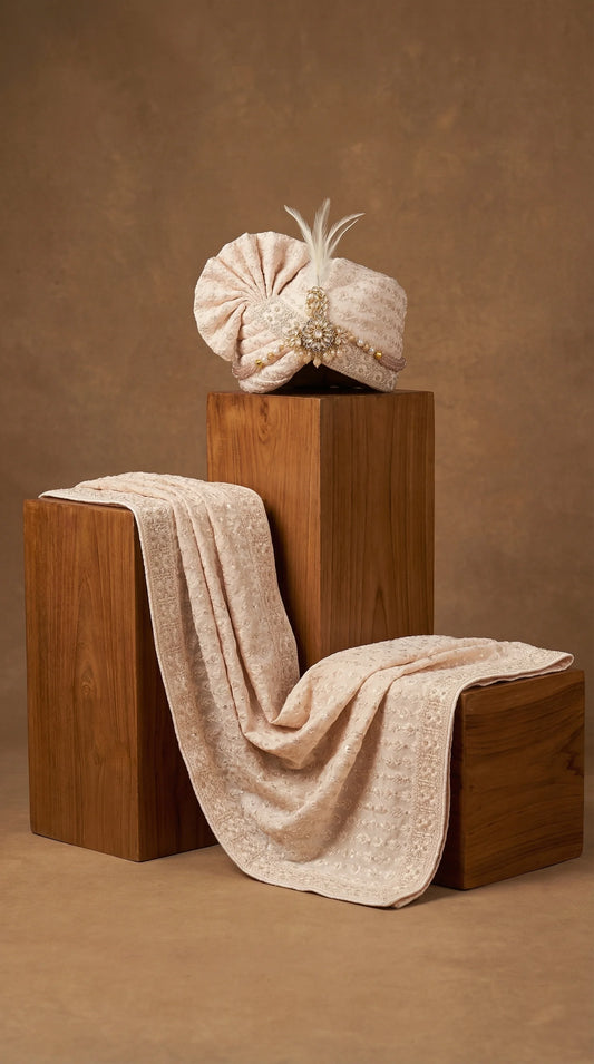 Ivory Groom Safa for Men | Pearl Raj Wedding Pagdi – Dresswala NX