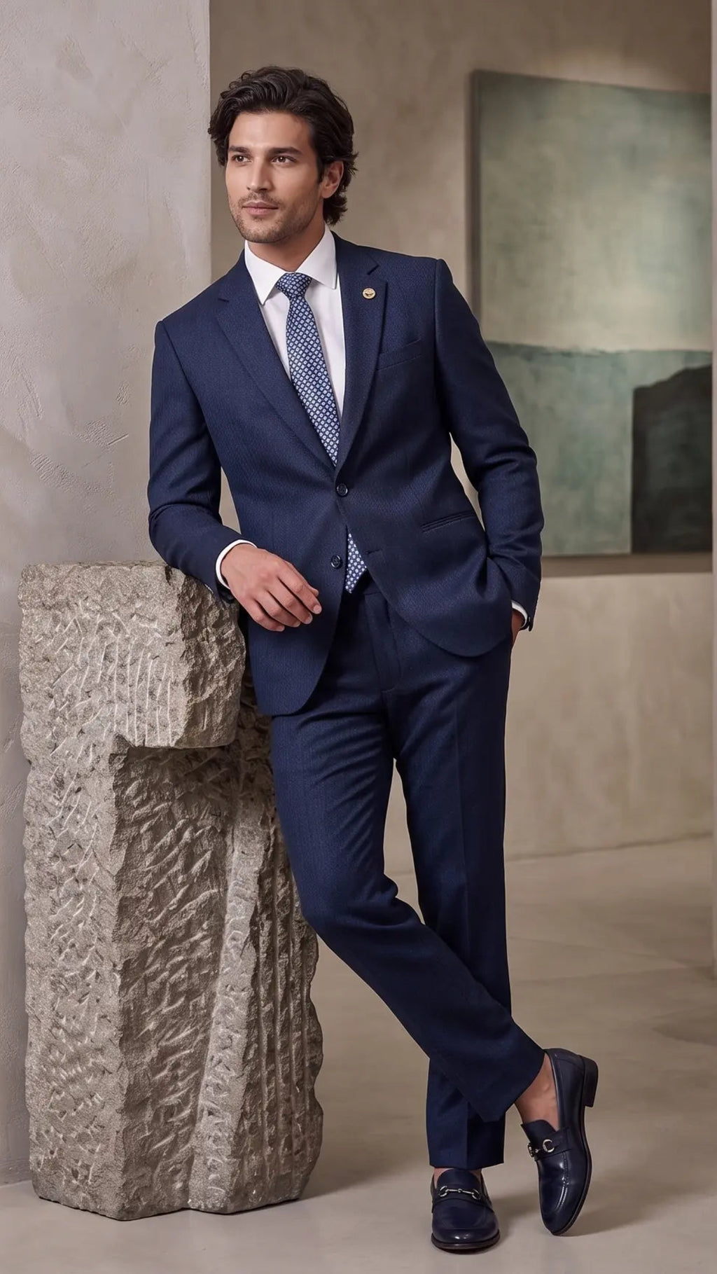 Navy Blue Textured Two-Piece Premium Suit