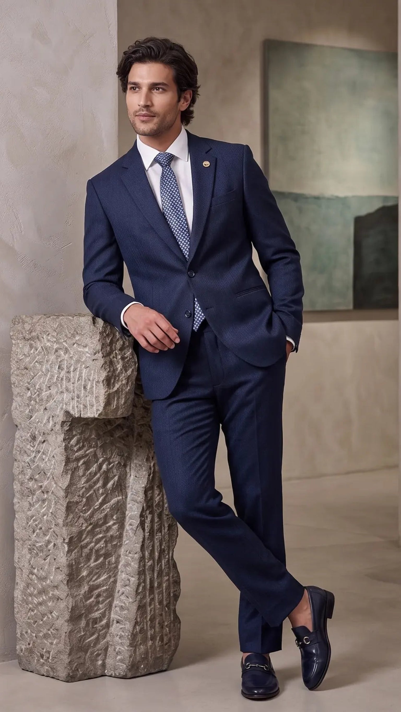 Navy Blue Textured Two-Piece Premium Suit
