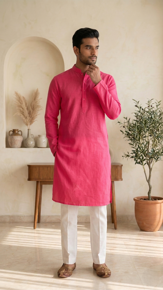 Hot Pink Linen Kurta