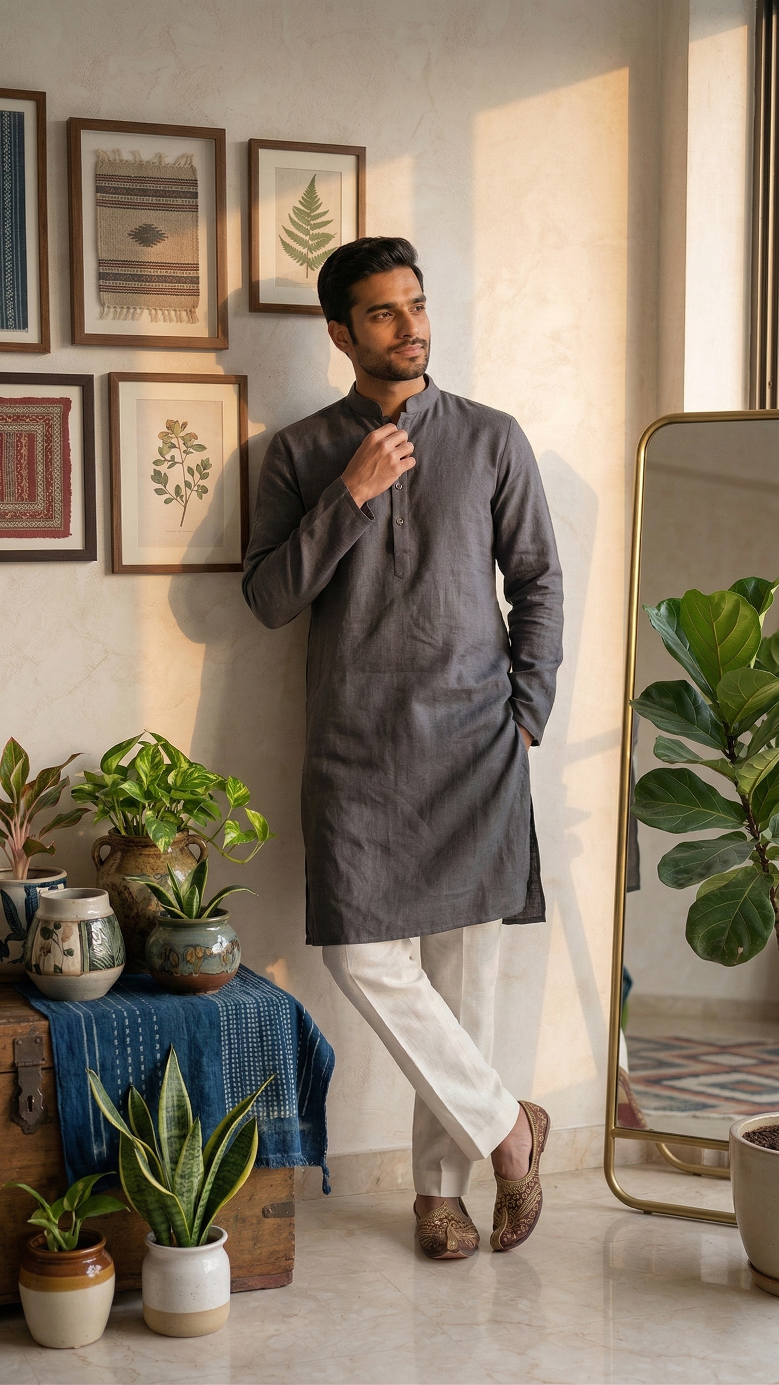 Men’s Deep Grey Linen Kurta | Contemporary Ethnic Wear – Dresswala NX
