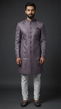 Smoky Mauve Textured Indo-Western Sherwani Set