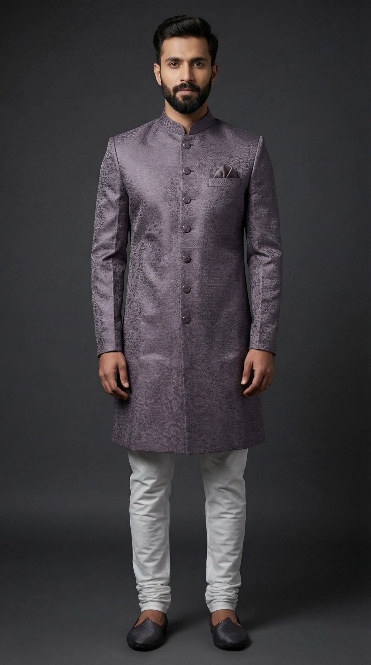 Smoky Mauve Textured Indo-Western Sherwani Set