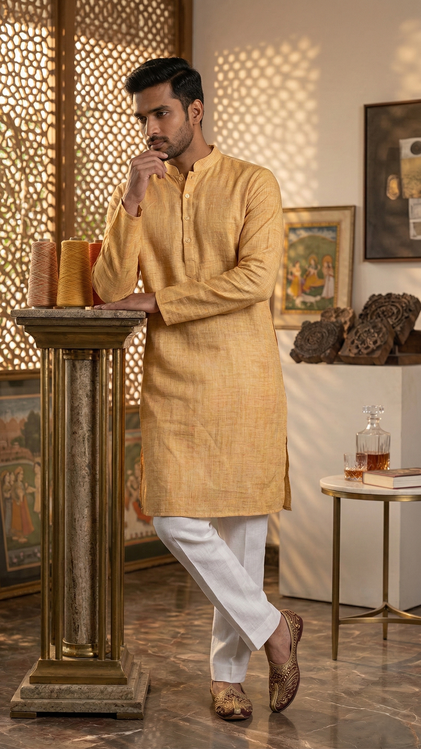 Light Orange Linen Kurta