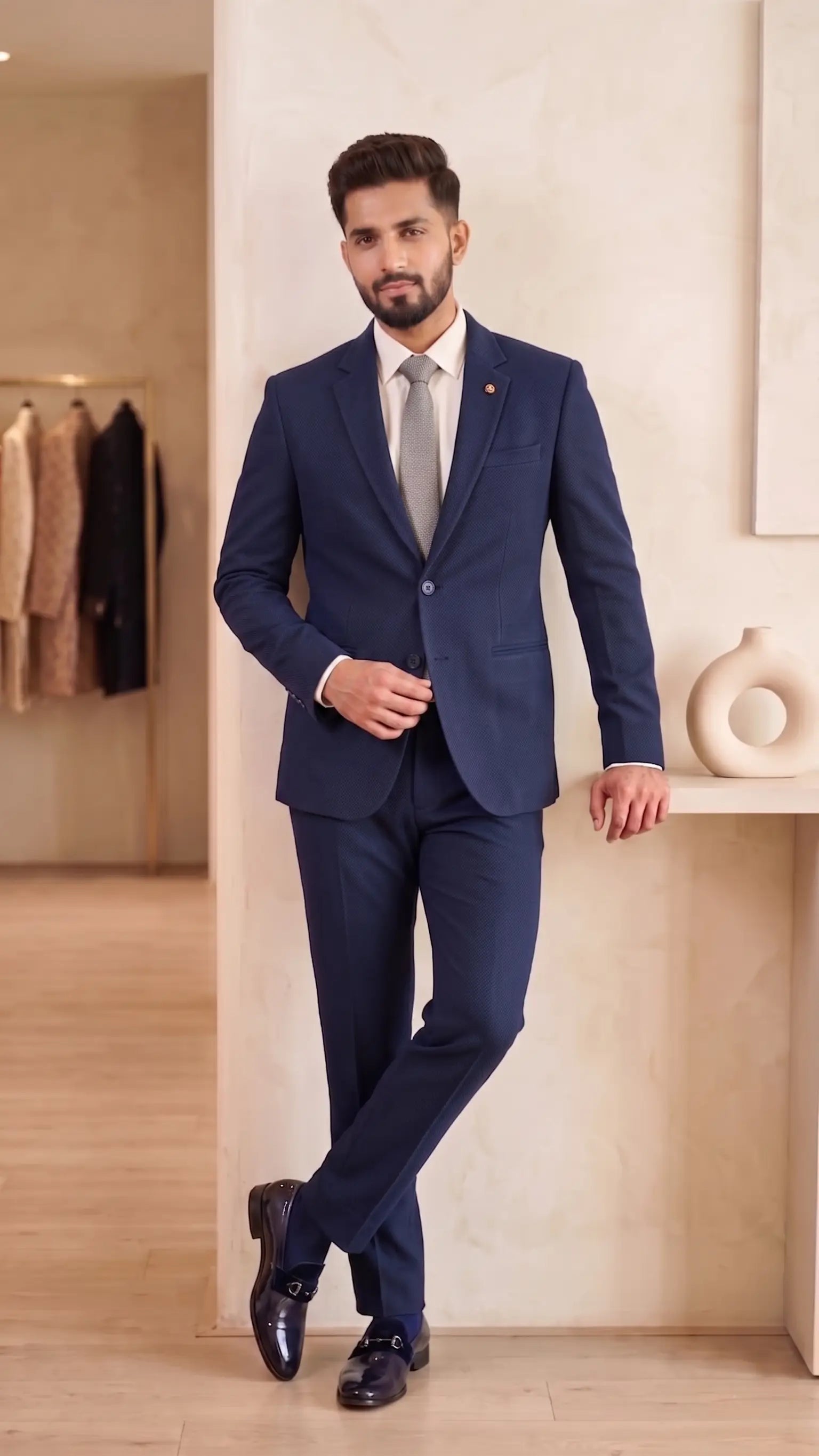 Men's Midnight Navy Textured Two-Piece Suit