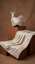 Ivory Pearl-Embellished Groom Safa with Feather Accent