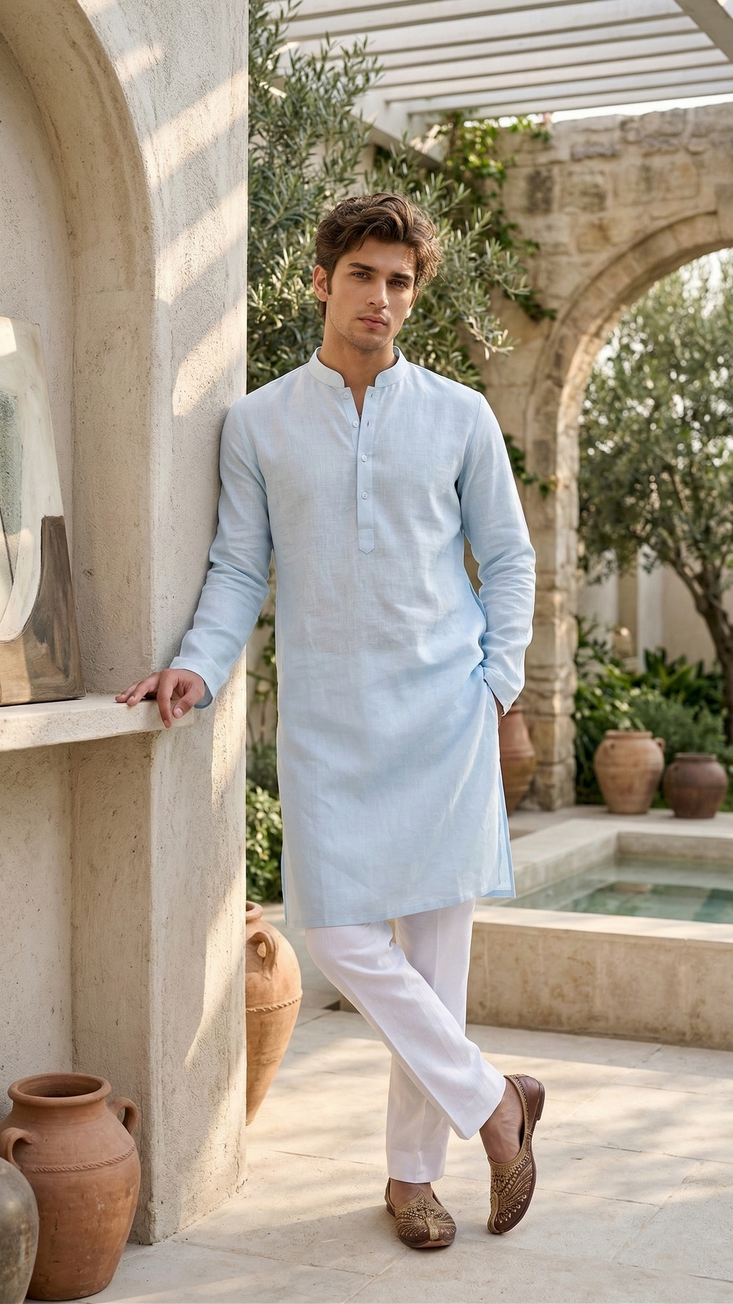 Light Blue Linen Kurta