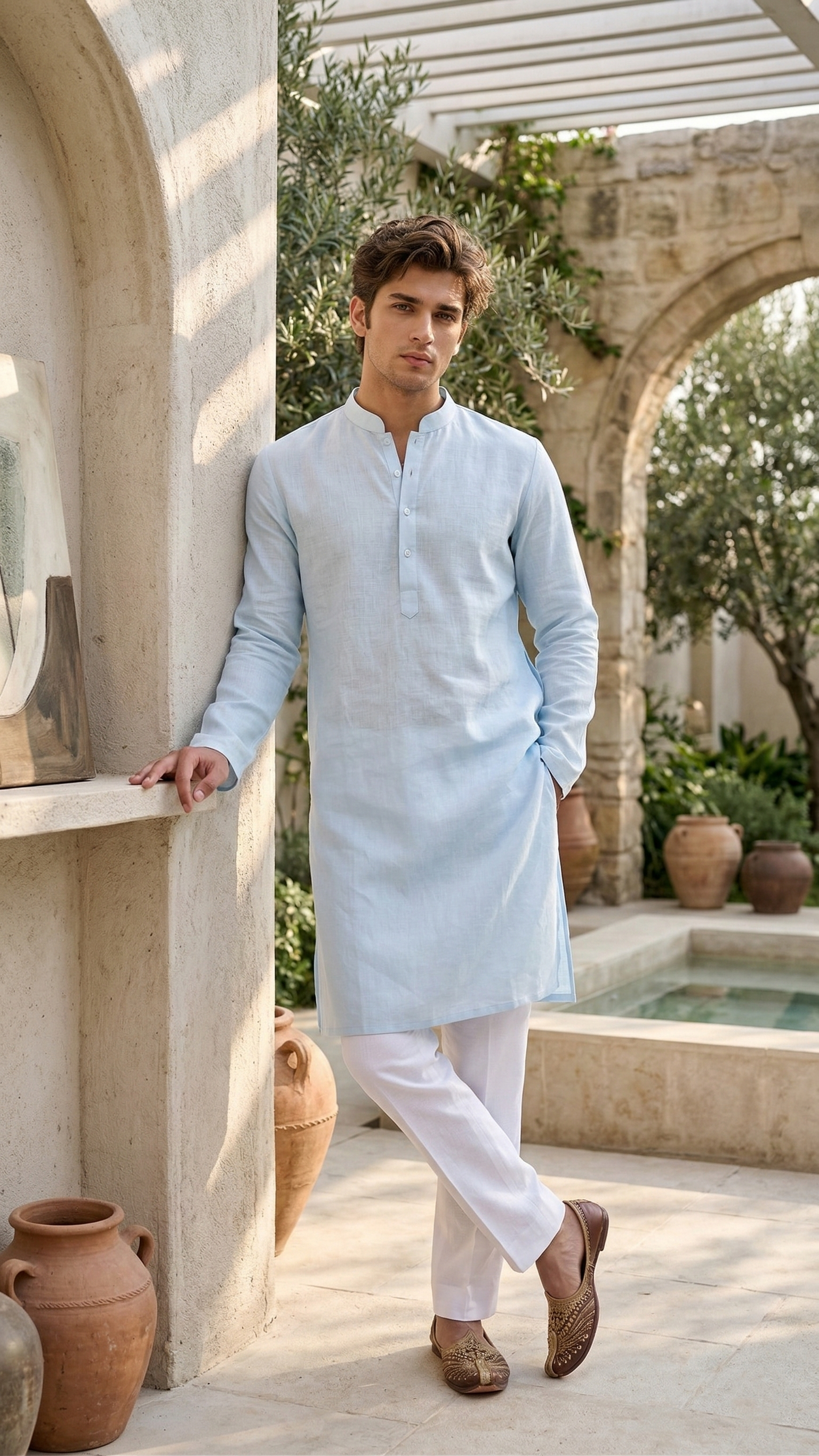 Light Blue Linen Kurta