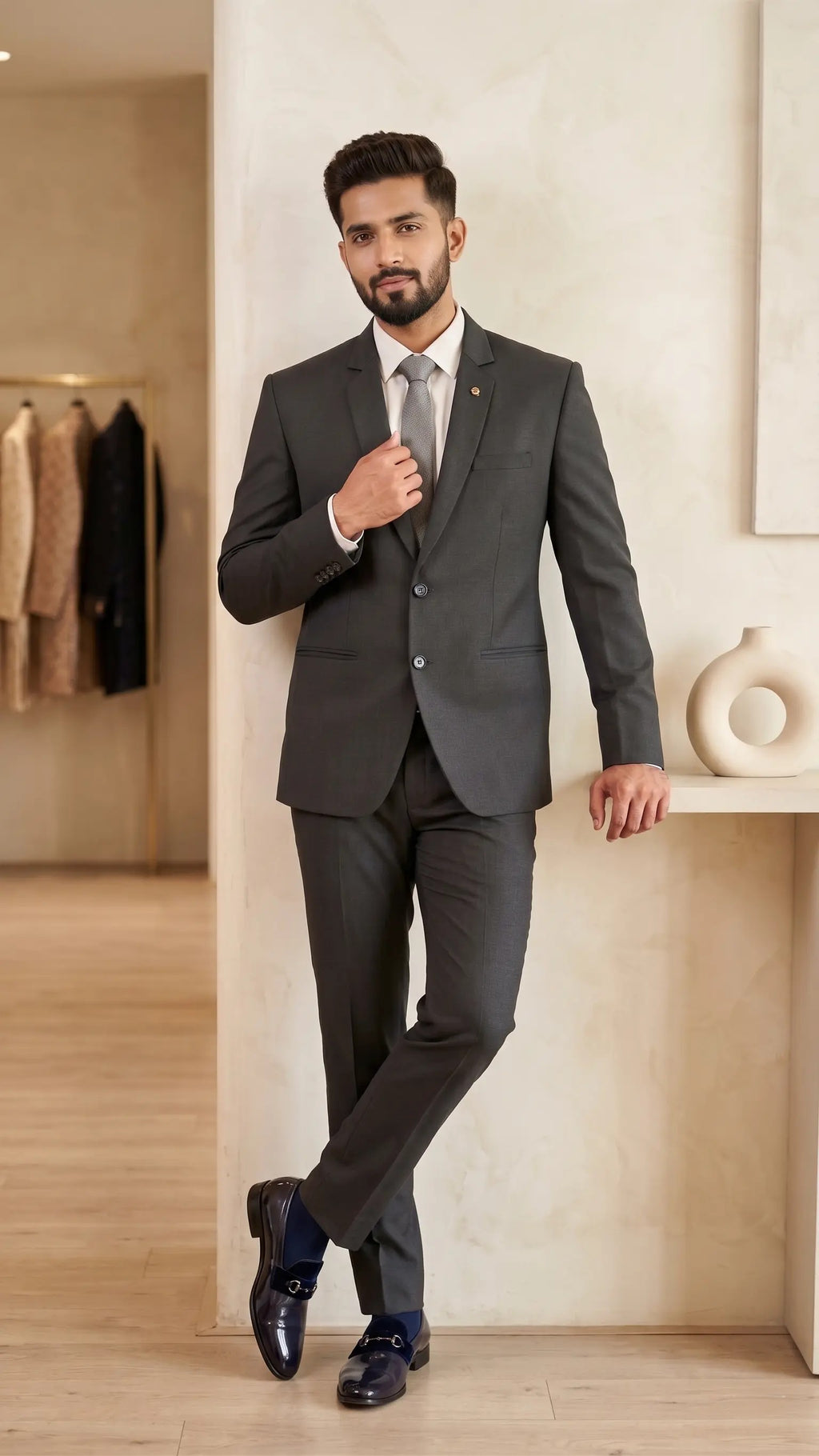 Charcoal Grey Italian-Cut Formal Suit