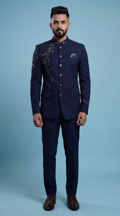 Navy Blue Bandhgala Suit for Men | Dresswala NX