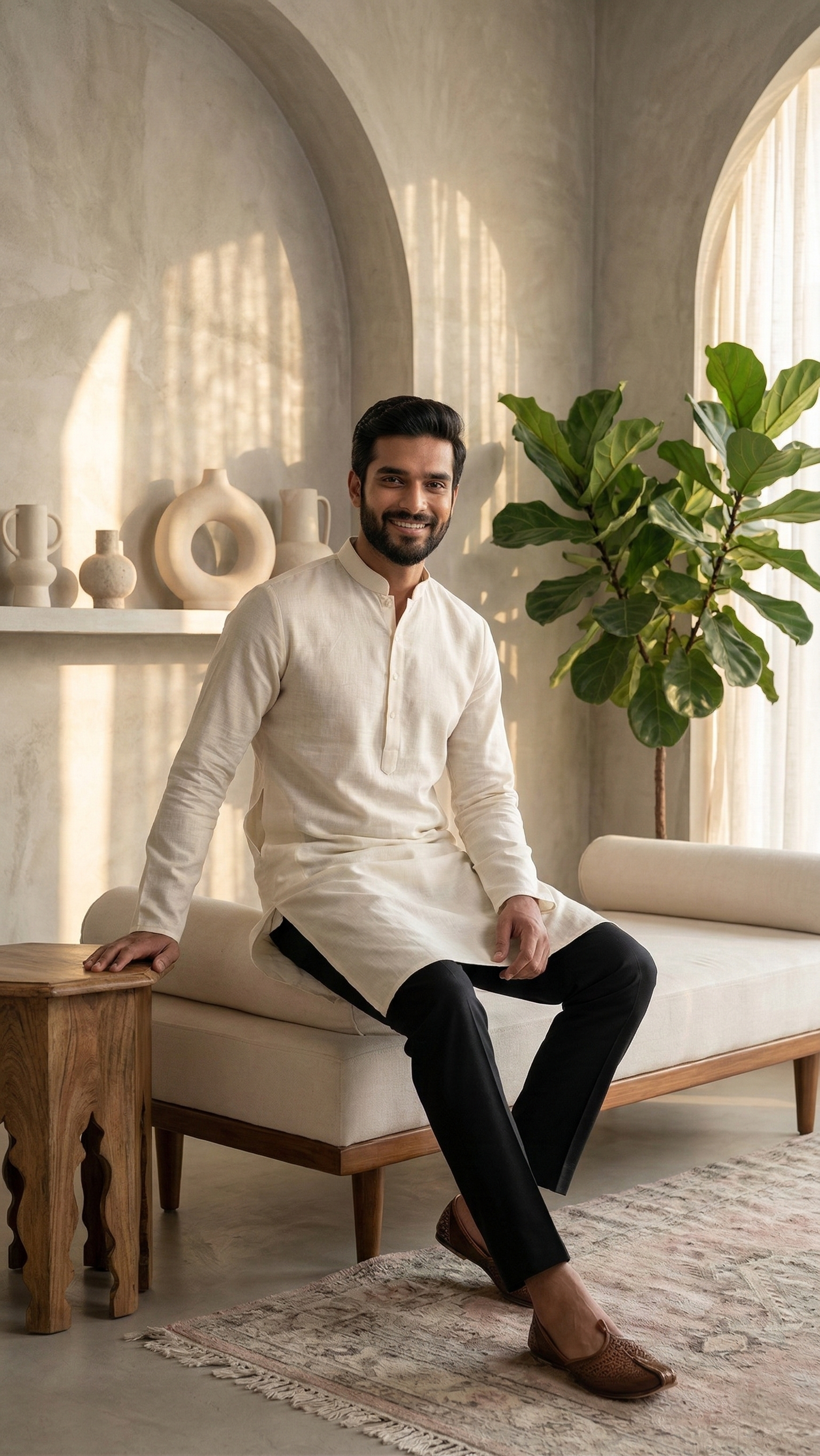 The Ivory Heritage Linen Kurta | Contemporary Ethnic Wear – Dresswala NX