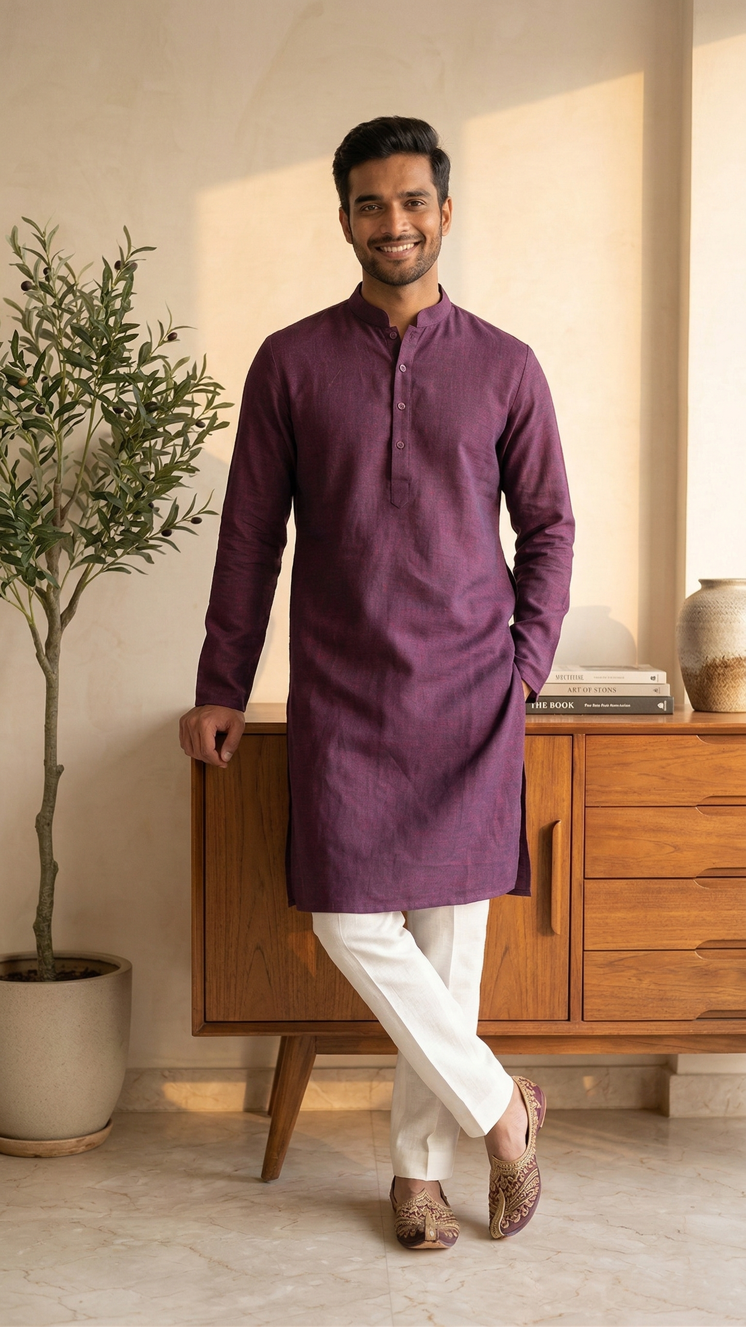 Men’s Wine Red Linen Kurta | Contemporary Ethnic Wear – Dresswala NX
