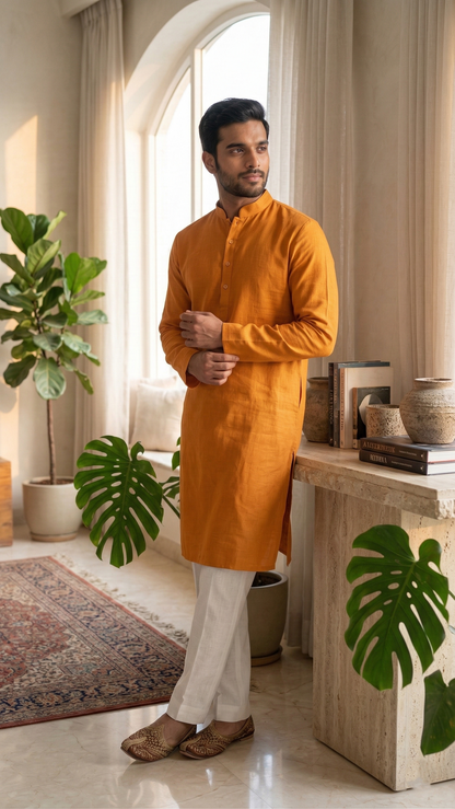 Mustard Yellow Linen Kurta