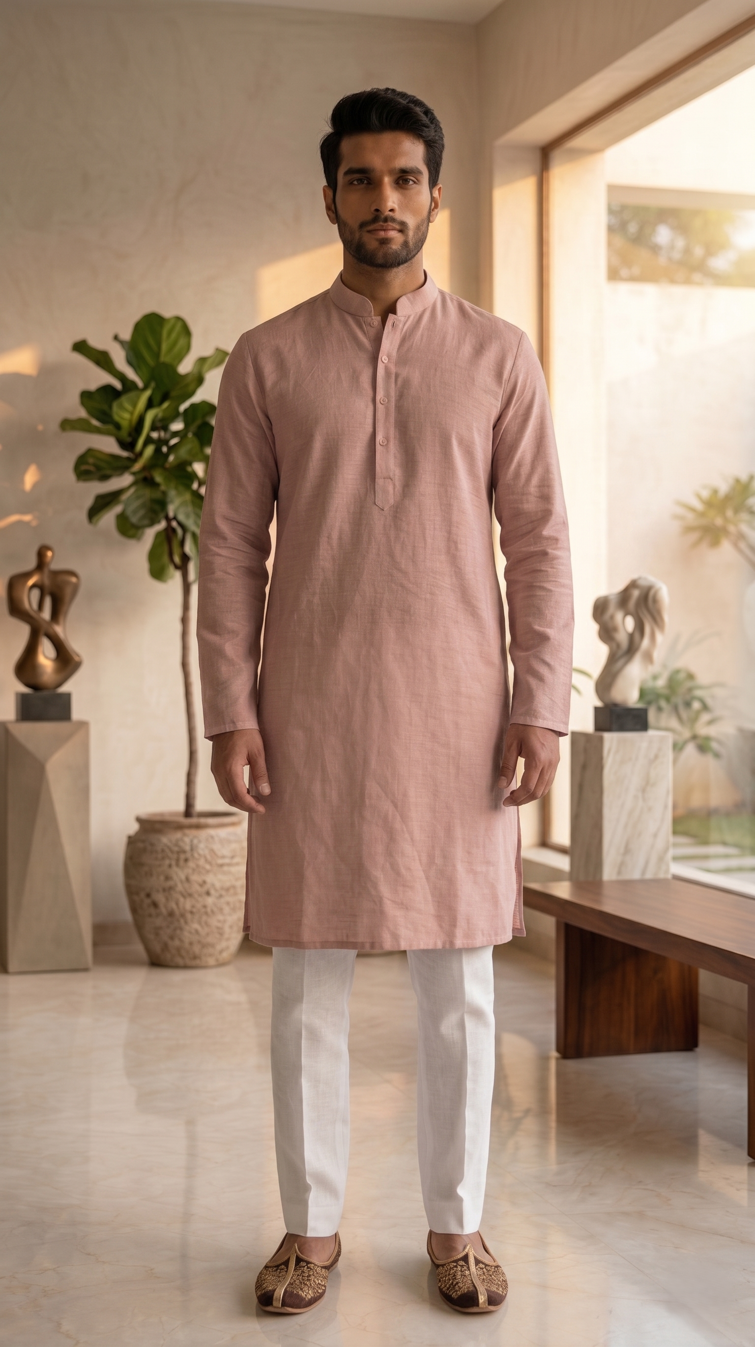 Ethereal Rose Premium Linen Kurta