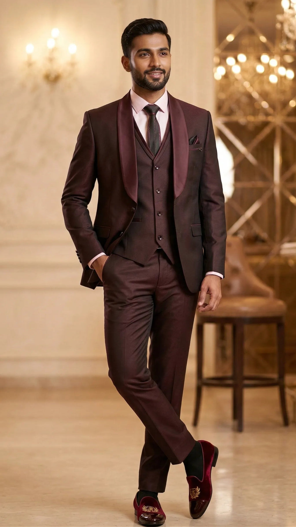Five Piece Tuxedo (Burgundy Wine) by DressWalaNX