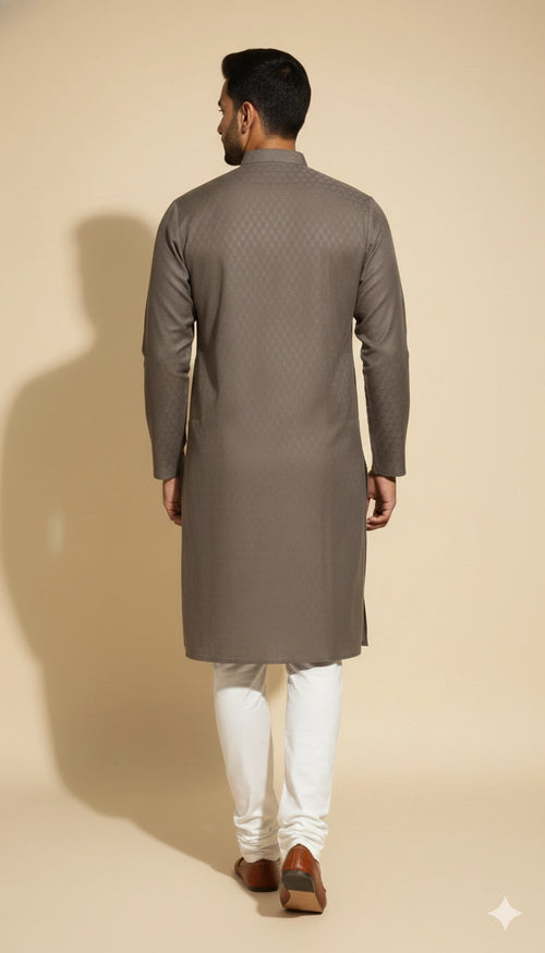 Charcoal Grey Cotton Kurta for Men (Mandarin Collar) | Dresswala NX