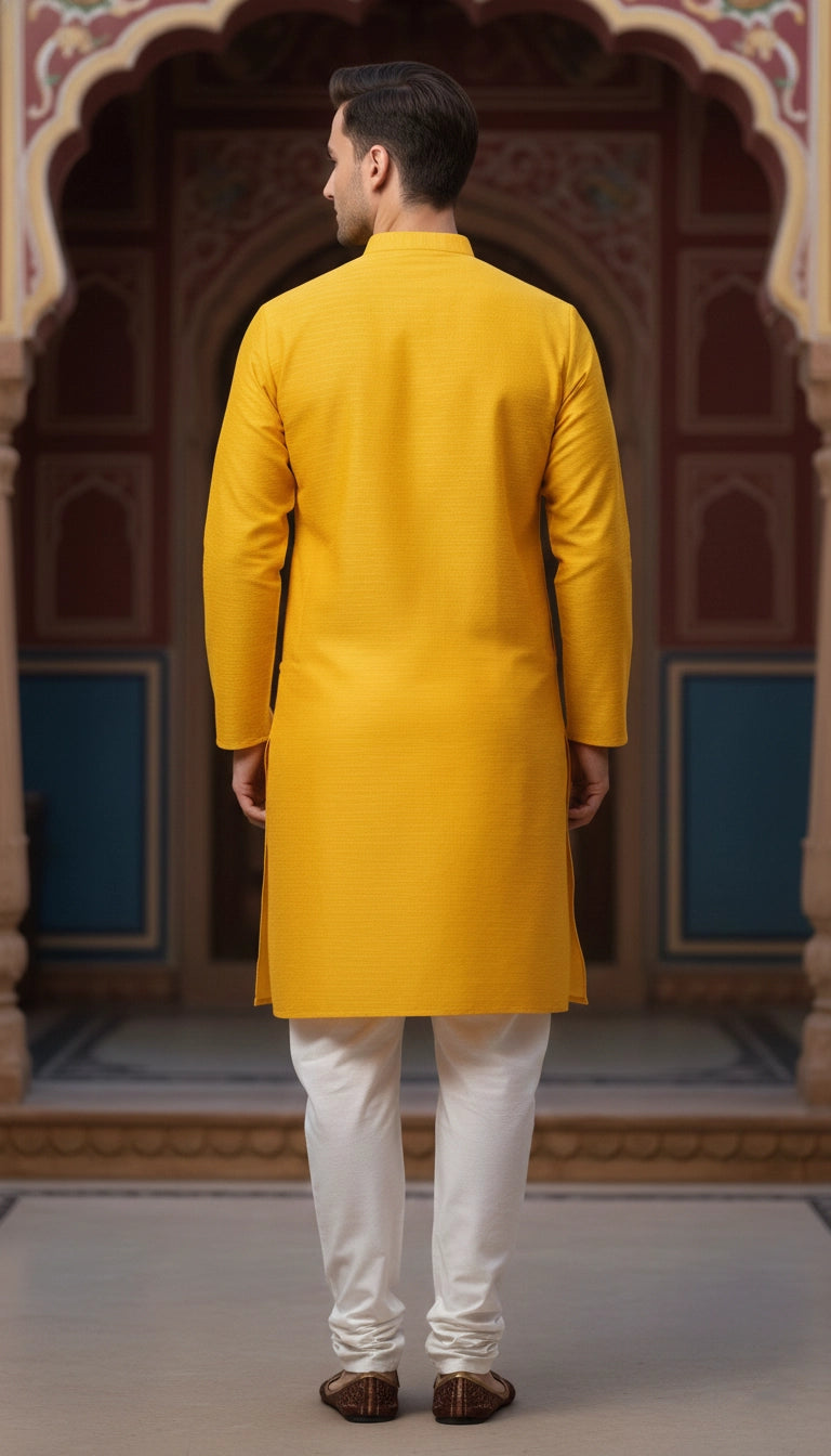 Mustard Yellow Cotton Kurta for Men (Mandarin Collar) | Dresswala NX