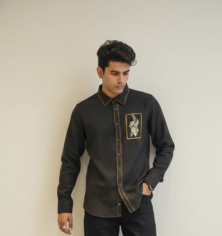 Club-Wear Shirt for Men (Contrast Stitch, Embroidered Patch) | Dresswala NX
